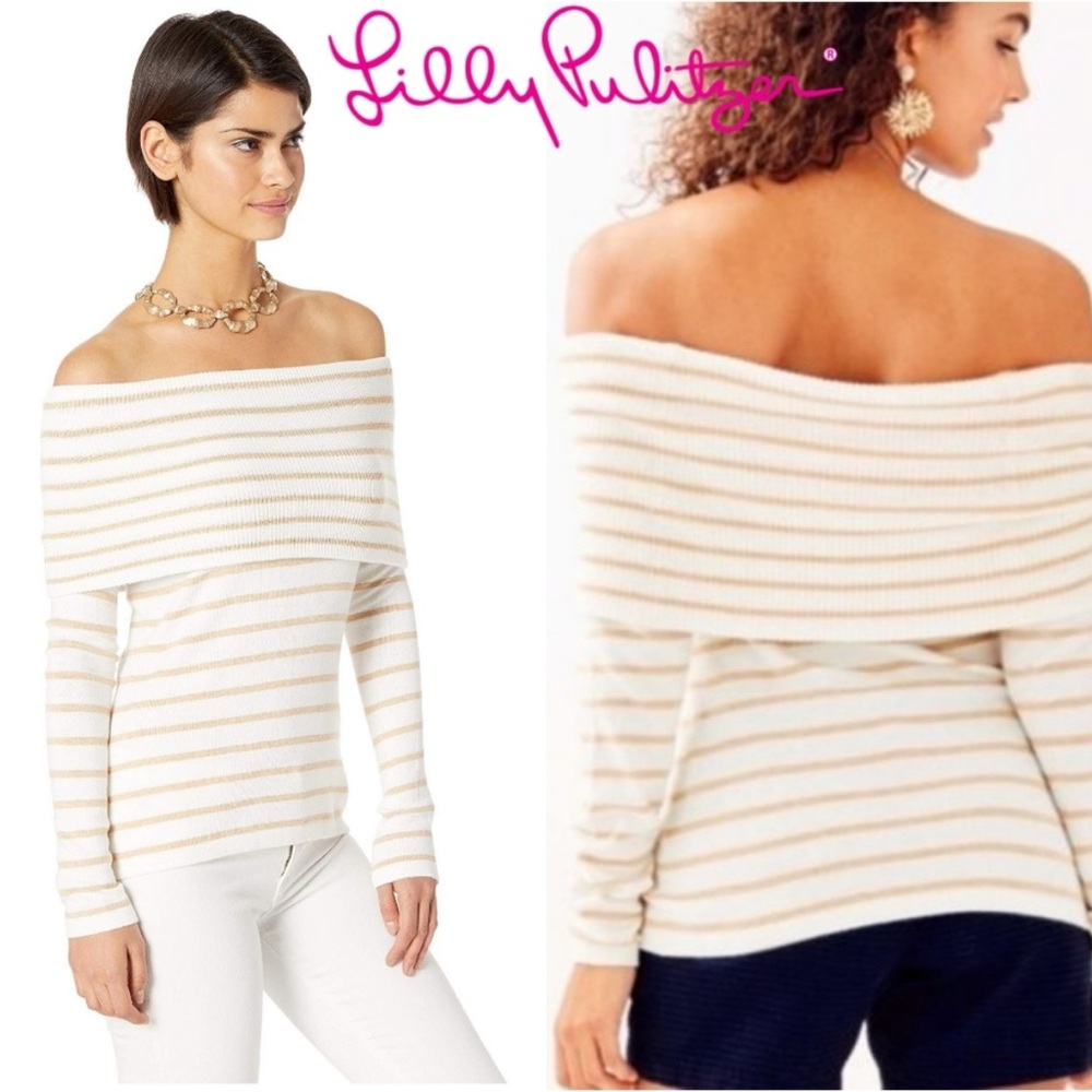 Lilly Pulitzer Christin Off-the-shoulder Sweater Ivory long sleeve size XS NWT
